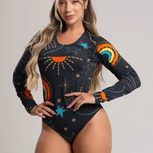 Body Manga Longa Costa Fechada Collant Cosmic