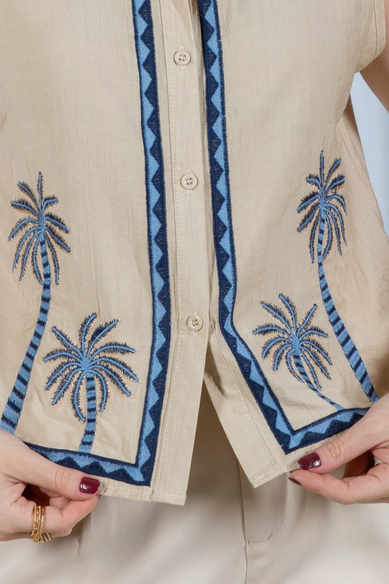 Camisa Regata Detalhe Bordado Visco Brise Fabi Bege - Image 3