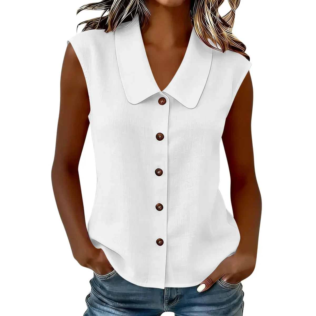 Camisa Celinea™ em Linho de algodão Com Gola Elegante e Botões Frontais / Leveza Que Combina Com Tudo - Image 9