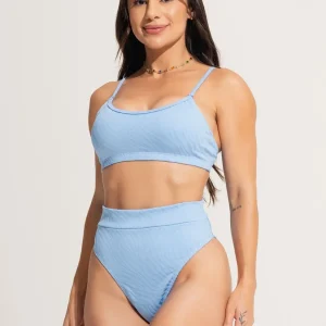 Biquíni Alcinha Bojo Hot Pants Fio Duplo Jacquard Azul
